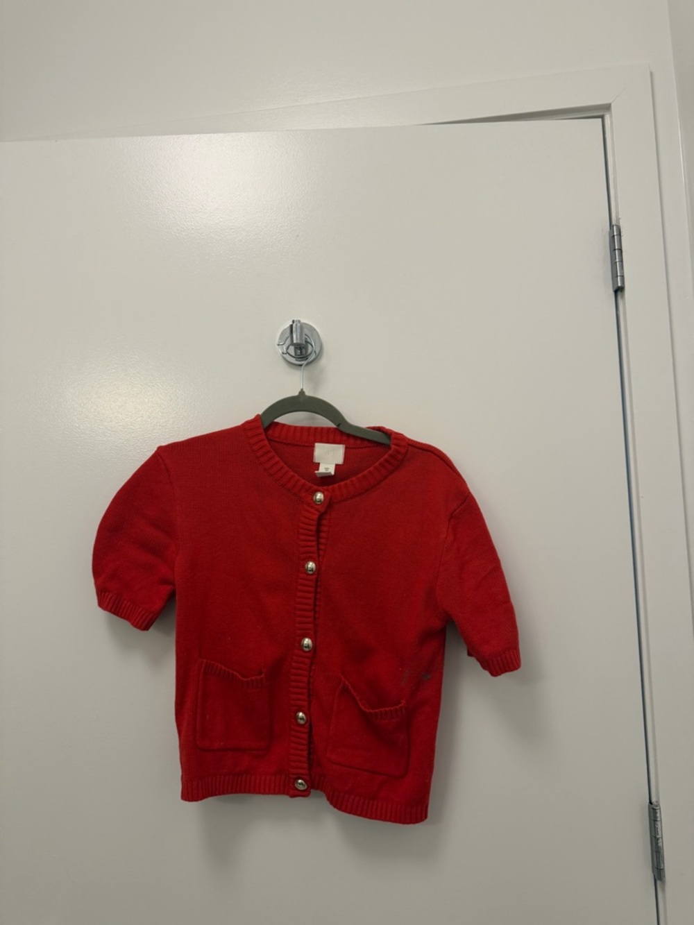 H&M Red Short-Sleeve Cardigan Sweater